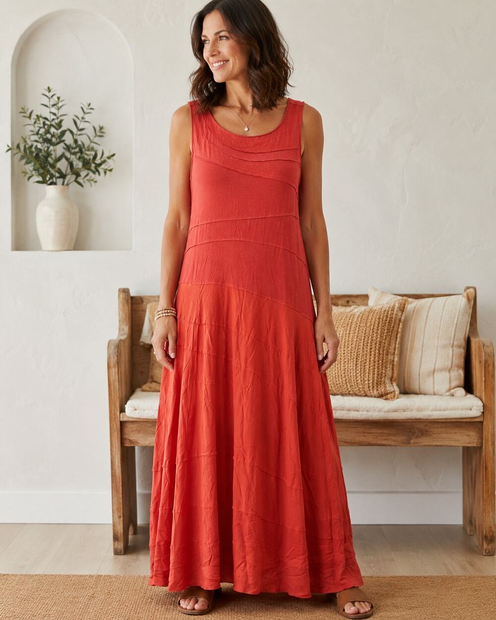 Soft Surroundings Layered Asymmetrical Panel Maxi Dress Orange Boho Women's XL